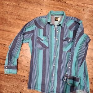 Men's Striped Blue and Green Dress Shirt